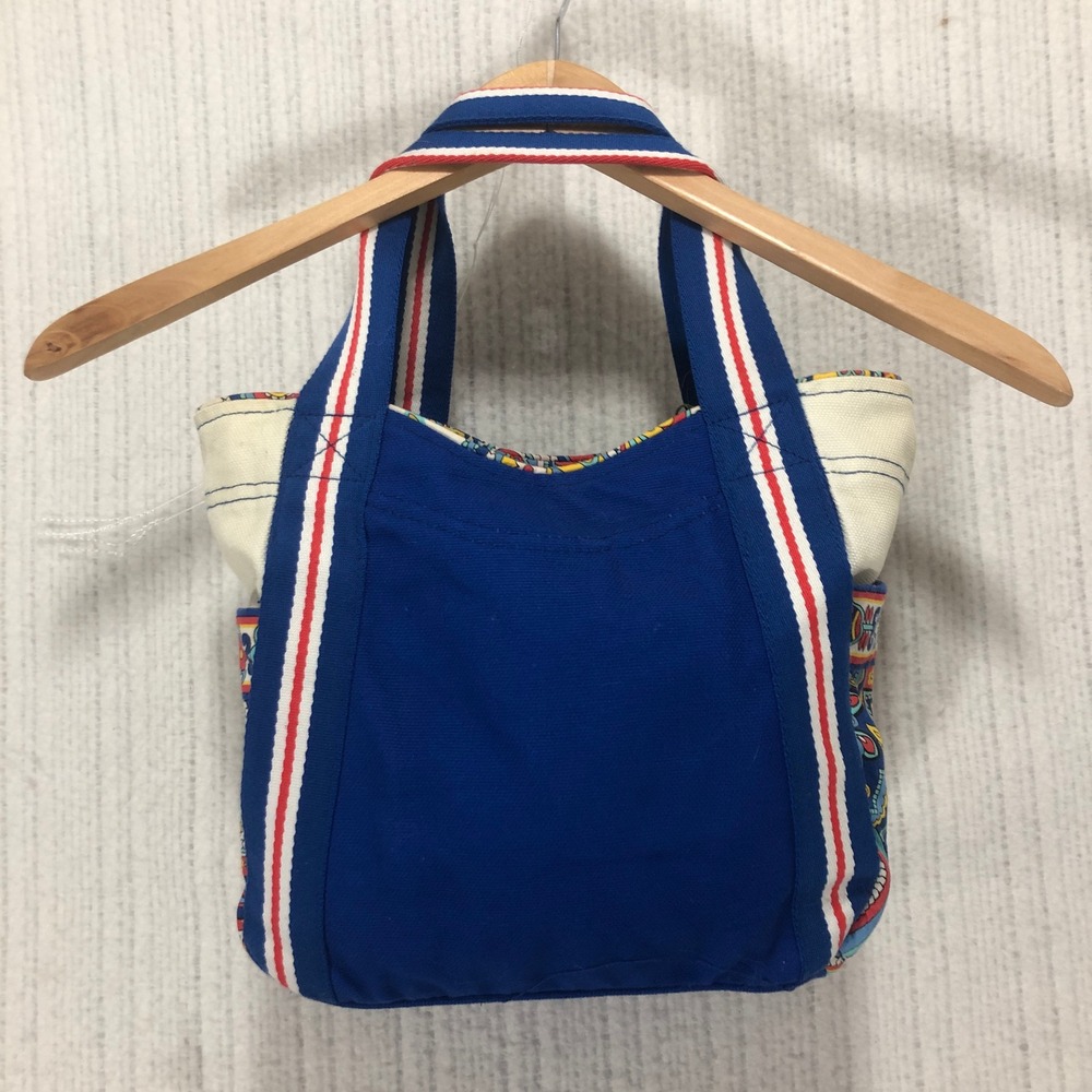 Tote Bag Blue Canvas Floral Print Small Travel Purse Handbag